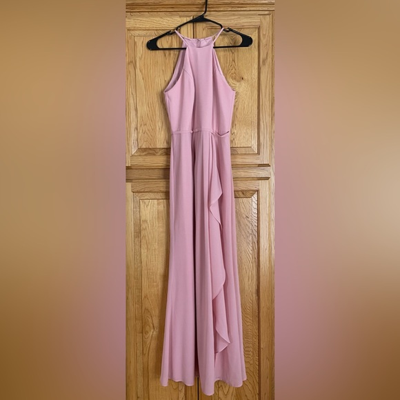 High-neck chiffon bridesmaid dress with cascade, Ballet. David’s Bridal. Size 0. - Picture 2 of 3